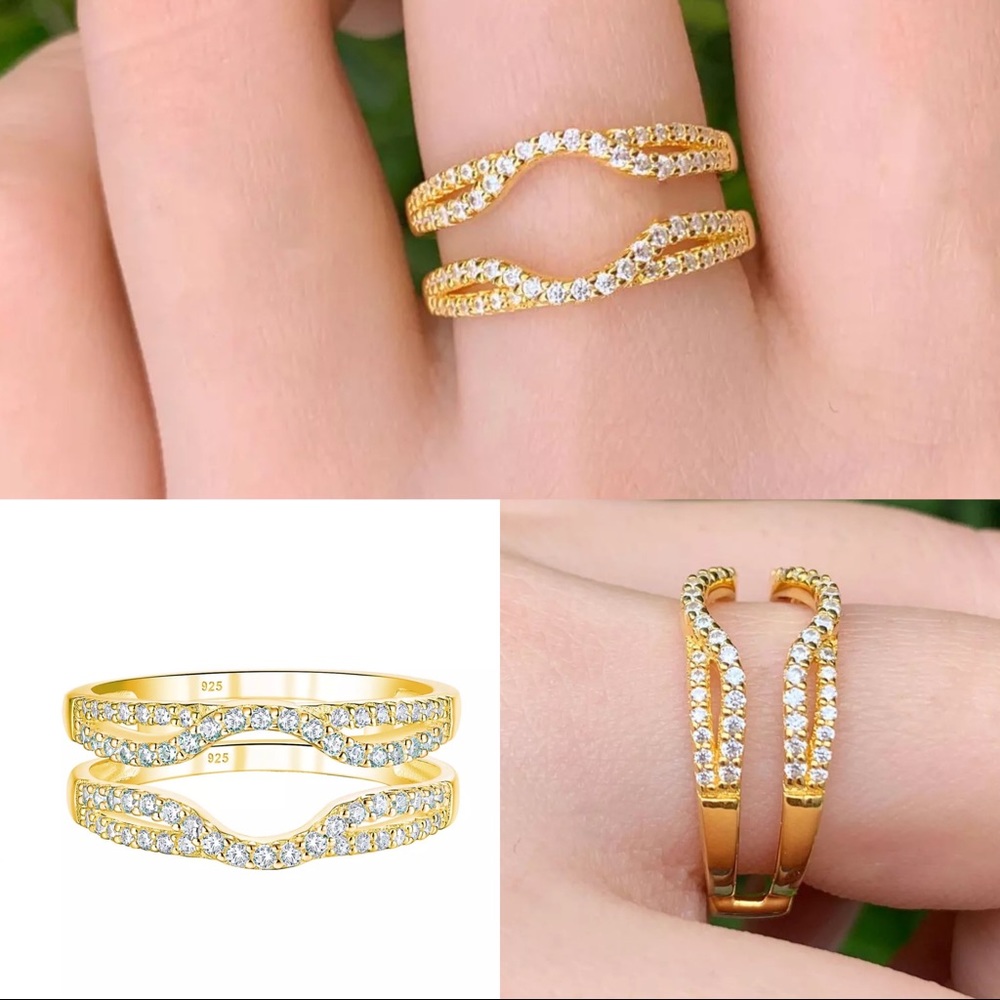 💖Yellow gold double guard wedding band Promise vacation Enhancer Wrap ring
